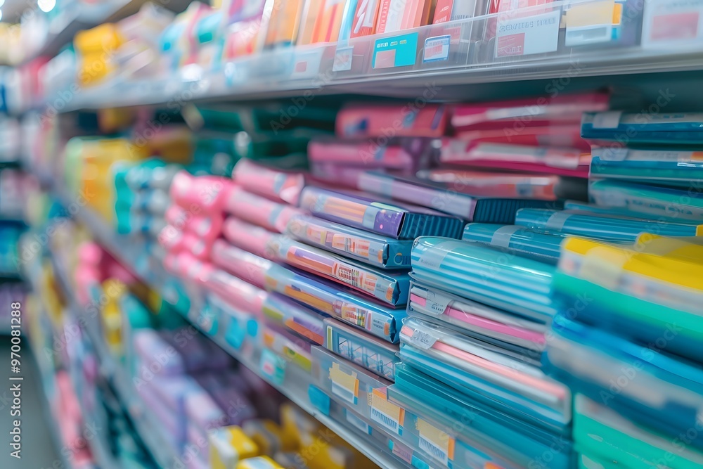Colorful Stationery Aisle Filled with Notebooks and Supplies Colorful Stationery Aisle Filled with Notebooks and Supplies
