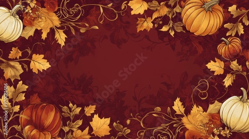 Autumnal pumpkin and leaves border.