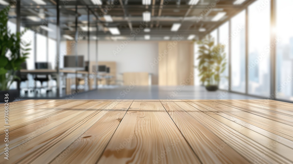 A modern office interior with wooden flooring, natural light, and greenery, creating a vibrant workspace atmosphere. A modern office interior with wooden flooring, natural light, and greenery, creating a vibrant workspace atmosphere.
