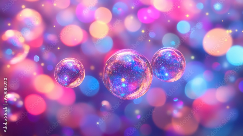Abstract Background with Holographic Spheres and Bokeh Lights Abstract Background with Holographic Spheres and Bokeh Lights
