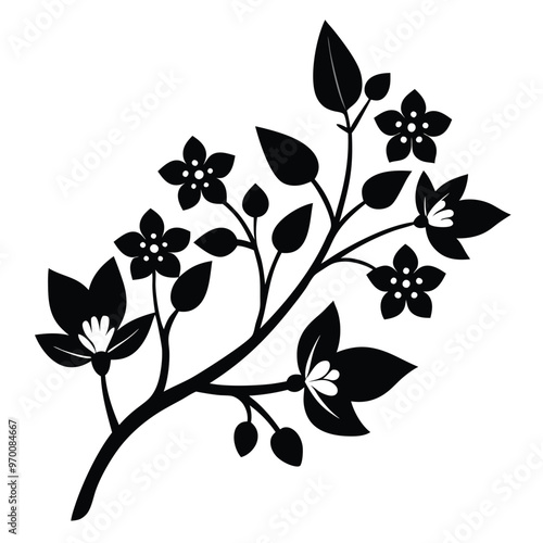 vector silhouette of tree branch with flowers