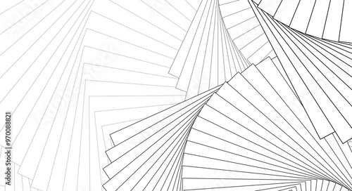 Abstract thin black concentrical spiral geometric shapes, swirl fractal, a pattern of black outline shapes. Futuristic illustration of stairs, steps scaling up vector lines as a background wallpaper