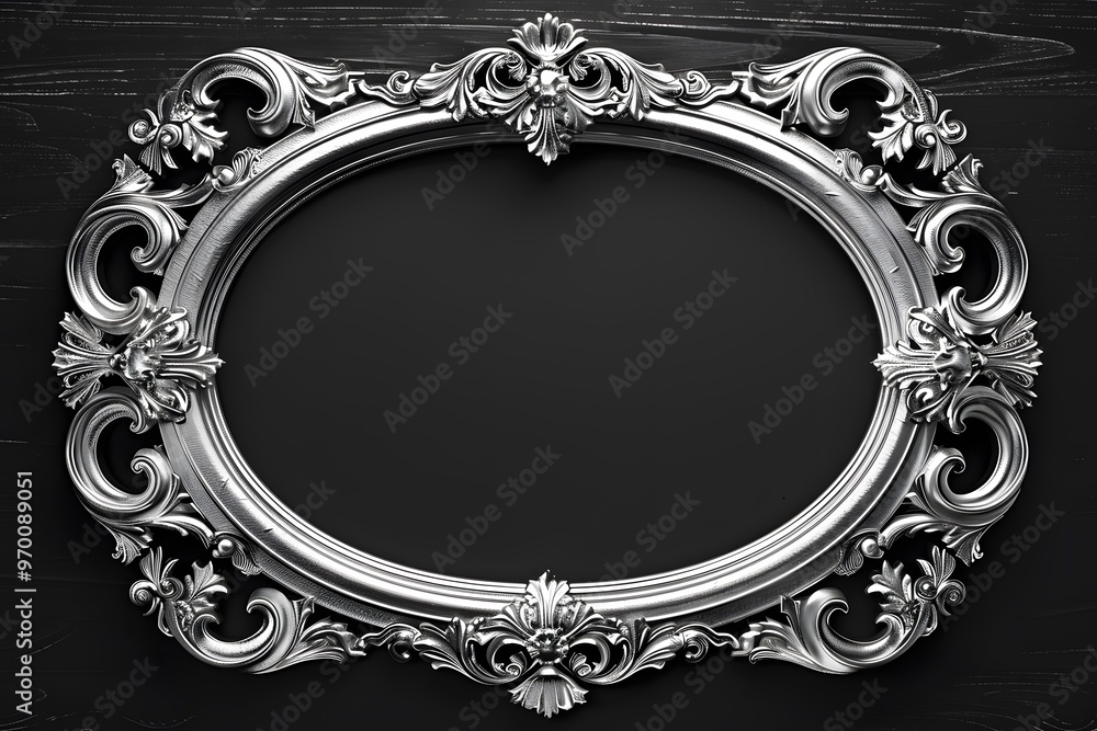 Elegant Silver Ornate Picture Frame on a Dark Background Elegant Silver Ornate Picture Frame on a Dark Background