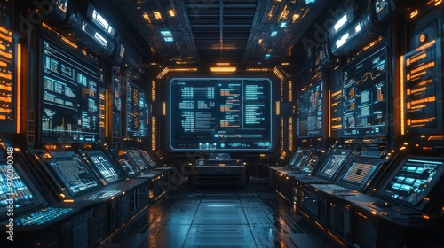 Futuristic Control Room with Digital Displays