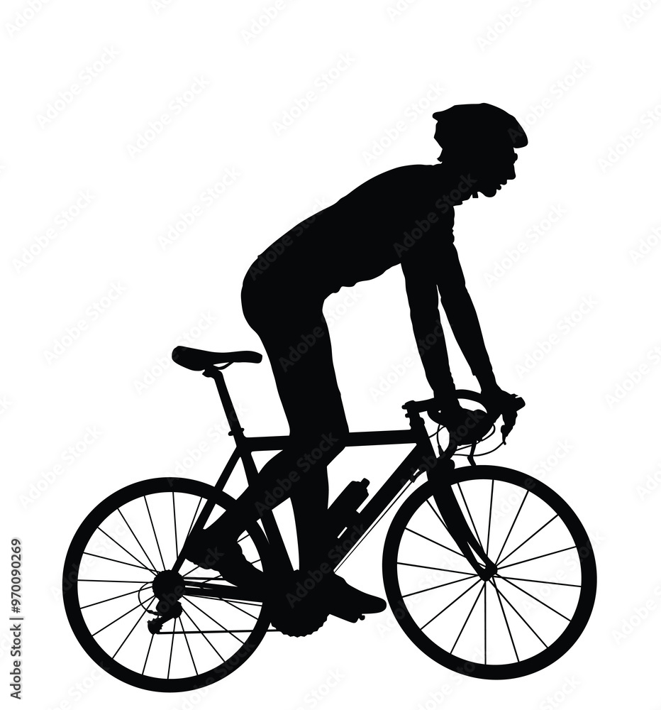 Male bicyclist riding bicycle vector silhouette illustration isolated on background. Sportsman in race. Giro, tour, competition. Man rides bicycle standing up. Boy on bike with helmet. Biker racing. Male bicyclist riding bicycle vector silhouette illustration isolated on background. Sportsman in race. Giro, tour, competition. Man rides bicycle standing up. Boy on bike with helmet. Biker racing.