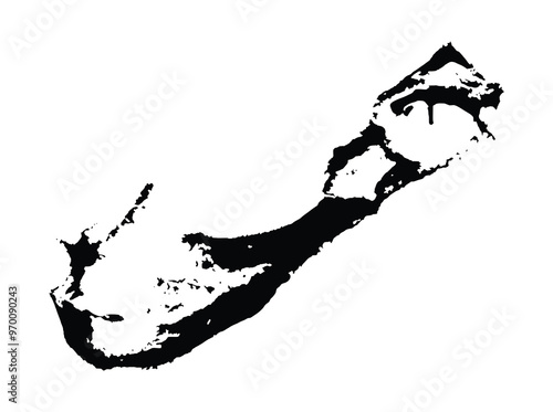 Bermuda map vector silhouette illustration isolated on white background. Shape Bermuda shadow map plan. British Overseas islands Territory in the North Atlantic Ocean, America. 