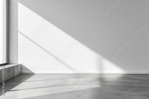 Minimalist White Room with Concrete Floor and Window Light