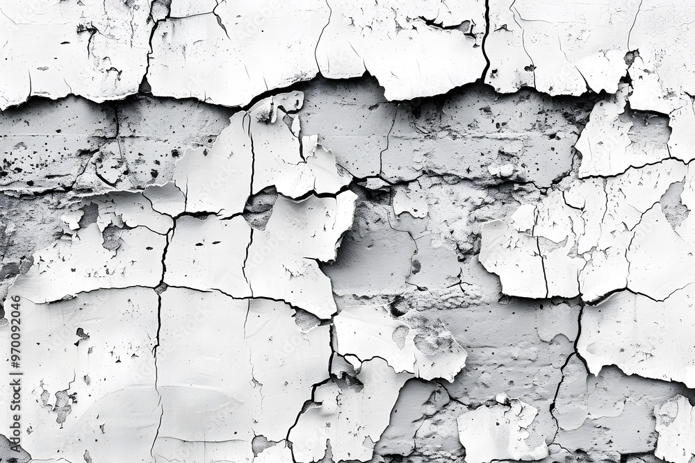 Obraz premium Textured Close-Up of Cracked and Peeling White Paint on a Wall