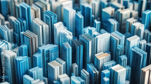 Abstract Cityscape Composed of Stacked Blue Papers photo