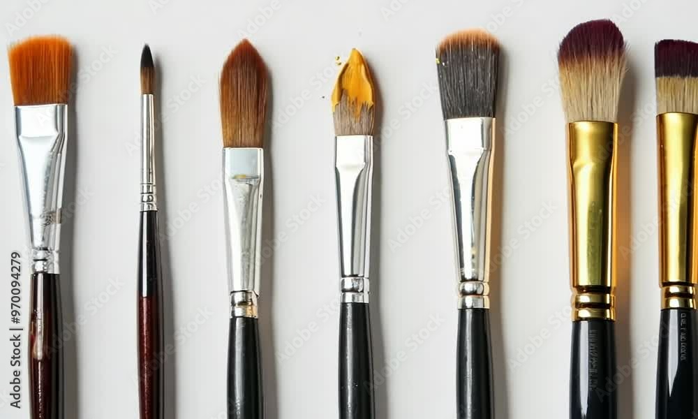Set of artist's paintbrushes on white background, Video Set of artist's paintbrushes on white background, Video