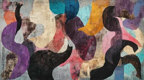 Abstract Painting with Organic Shapes and Vibrant Colors