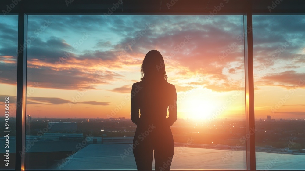 Silhouette of a Woman Looking at the Sunset Silhouette of a Woman Looking at the Sunset