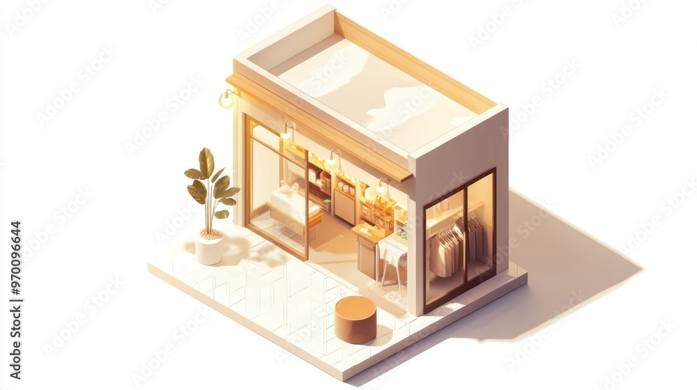 Φωτογραφία Isometric View of a Small Retail Store with a Plant and Stools