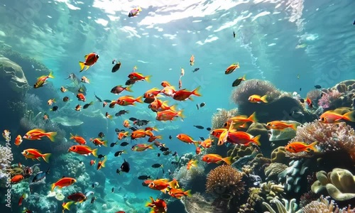 School of tropical fish swimming in a coral reef, Video photo