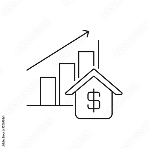 House price increase. Mortgage icon line style isolated on white background. Vector illustration