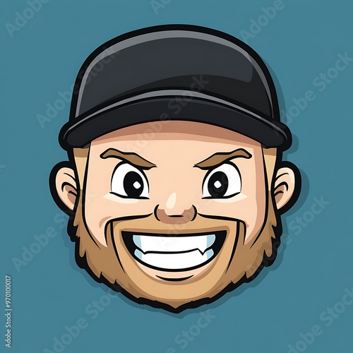 Cartoon avatar of a happy bearded man with a cap