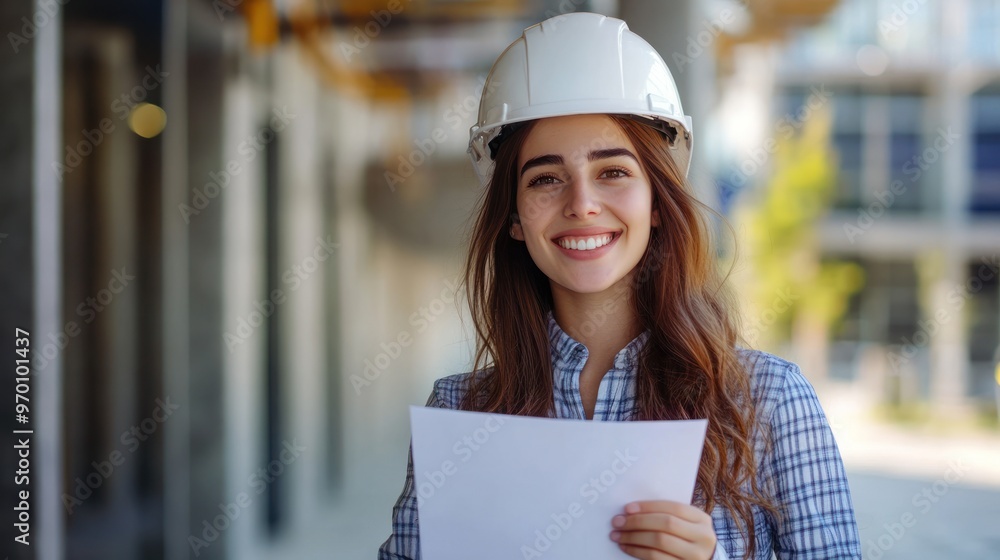 Smiling Female Architect Holding Plans Smiling Female Architect Holding Plans