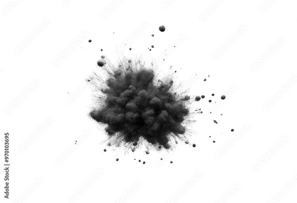 Black charcoal dust gunpowder with effect fragments explosion isolated on transparent background Black charcoal dust gunpowder with effect fragments explosion isolated on transparent background