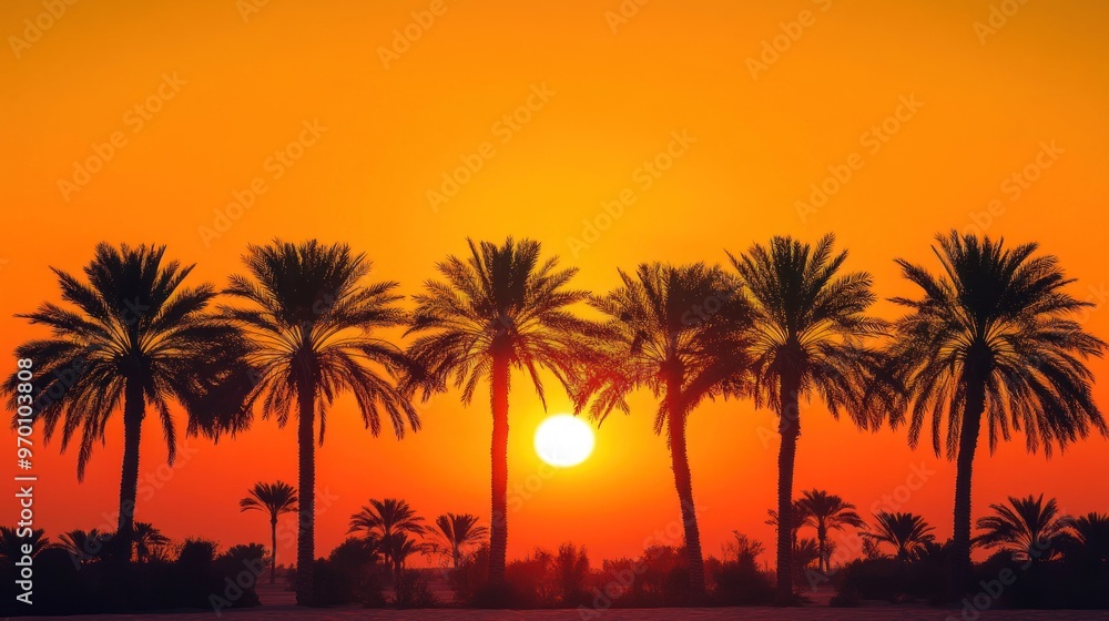 Obraz premium Palm Trees Silhouette at Sunset
