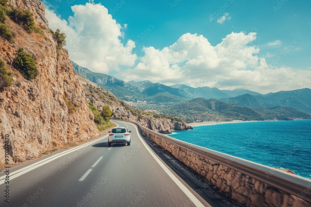 Obraz premium Summer road trip Highway scenery in Europe Beaching in the Mediterranean