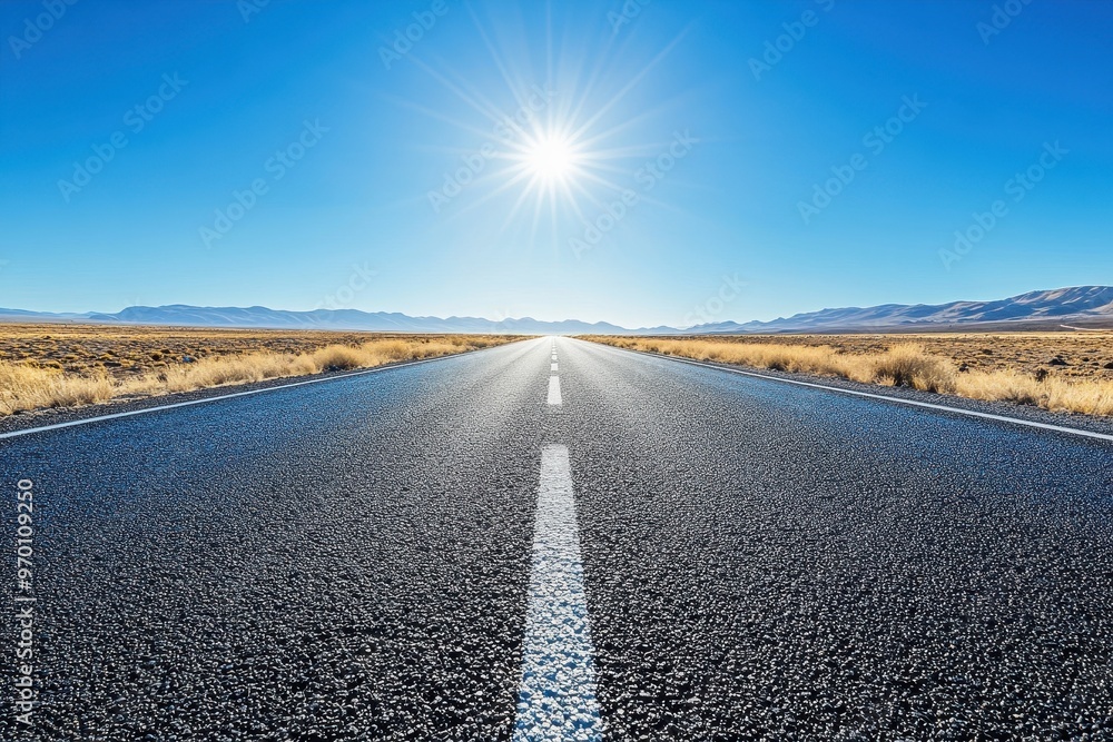 Fototapeta premium Sunny road with blue sky horizon