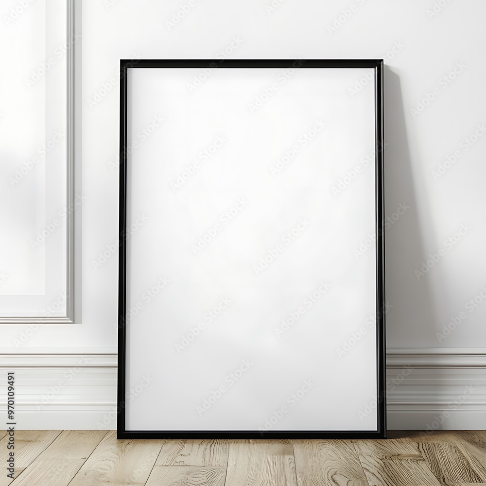 Blank black picture frame mockup on white wall Blank black picture frame mockup on white wall
