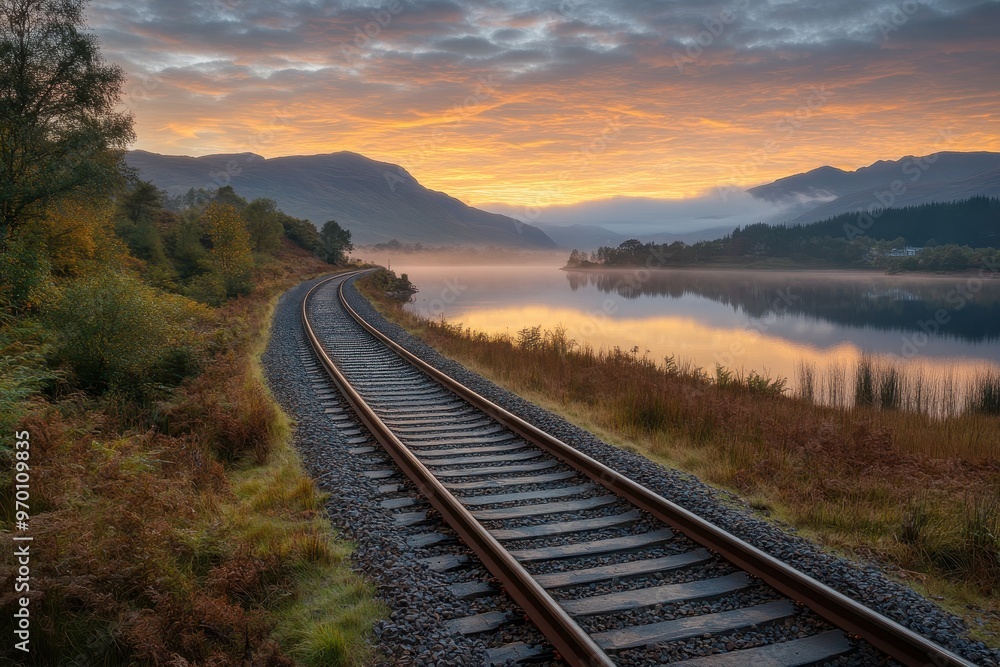 Fototapeta premium Sunrise over a picturesque tartan track