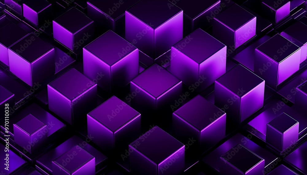 abstract purple geometric shiny blocks on black background, 3d render abstract purple geometric shiny blocks on black background, 3d render