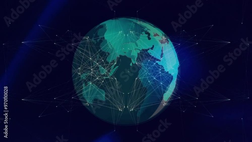 Animation of connections and globe over dark background photo