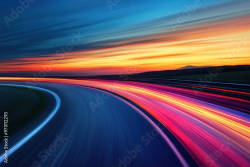 Sunset racetrack with blurred road