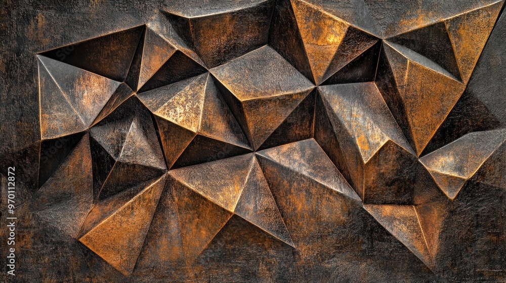 Abstract Metallic Geometric Wall Sculpture with Textured Surface Abstract Metallic Geometric Wall Sculpture with Textured Surface