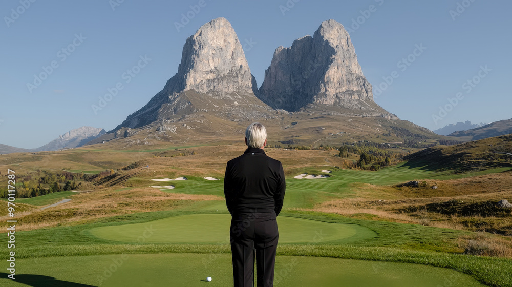 Fototapeta premium Stunning Golf Course with Breathtaking Views Perfect Destination for a Relaxing Round of Golf Surrounded by Nature's Beauty Ideal for Golf Enthusiasts