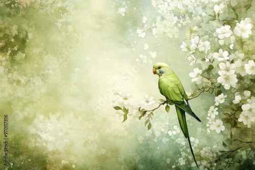 Bird art drawing of a parrot in a realistic vintage style. photo