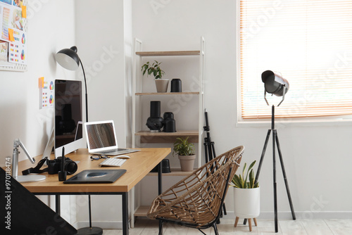Table with modern computer,...