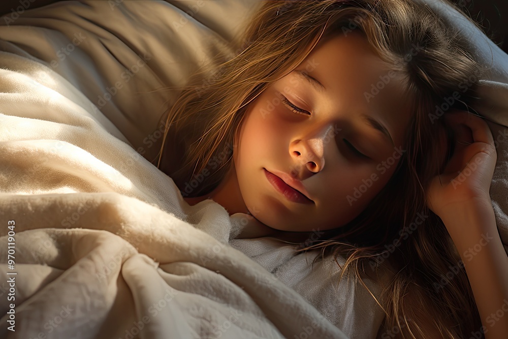 A young girl peacefully sleeping in bed. A young girl peacefully sleeping in bed.