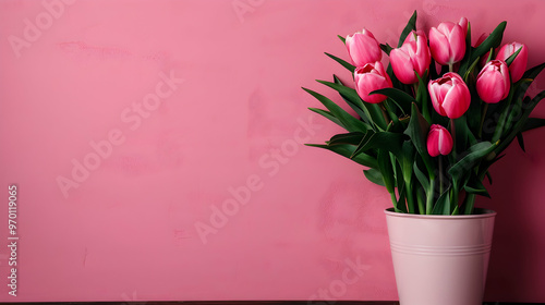Tulips With Biege Background. Spring Mothers