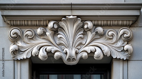 Ornate Stone Carving on Building Facade photo