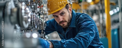 Wallpaper Mural Engineer performing calibration checks on a manufacturing machine to ensure quality output, calibration control, machinery quality assurance Torontodigital.ca