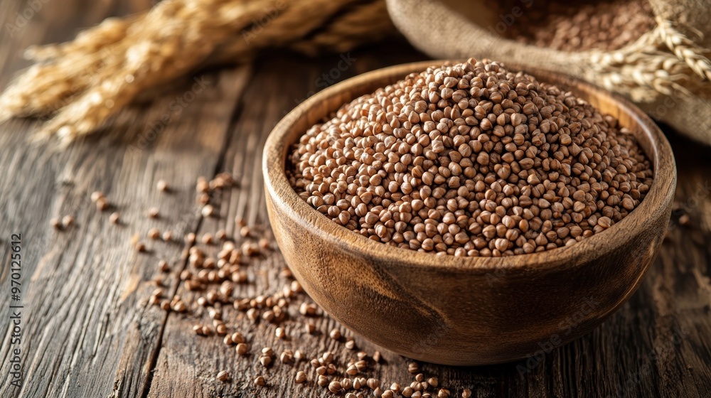 Bowl of Buckwheat Grains on Wooden Background Bowl of Buckwheat Grains on Wooden Background