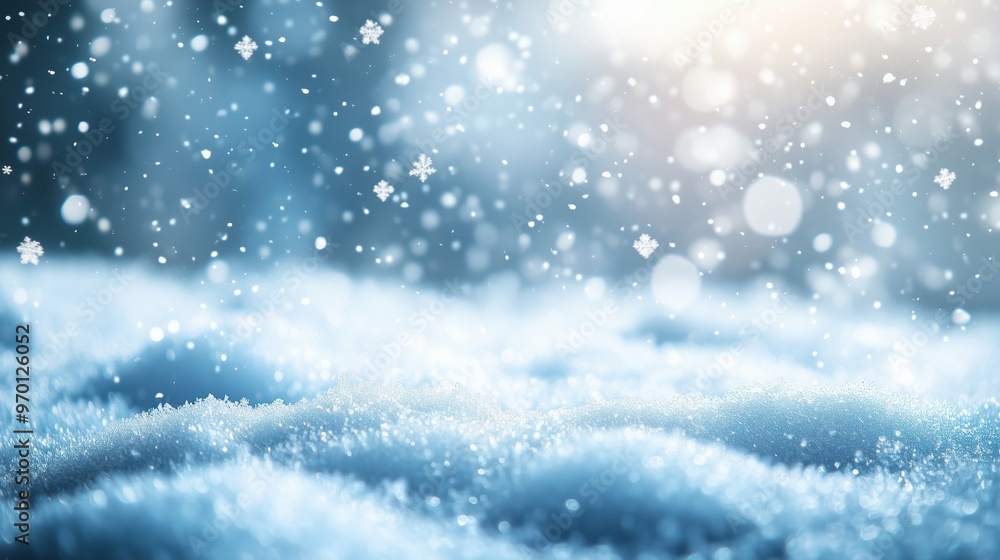 Winter Wonderland Snowy Landscape Background with Falling Snowflakes and Frosty Pine Trees Winter Wonderland Snowy Landscape Background with Falling Snowflakes and Frosty Pine Trees