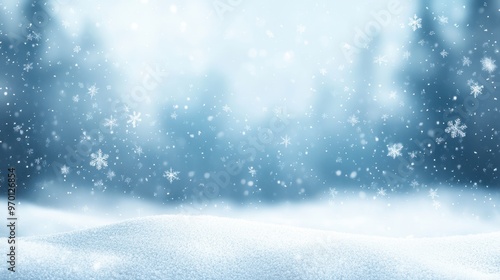 Wallpaper Mural Winter Wonderland Snowy Landscape Background with Falling Snowflakes and Frosty Pine Trees Torontodigital.ca