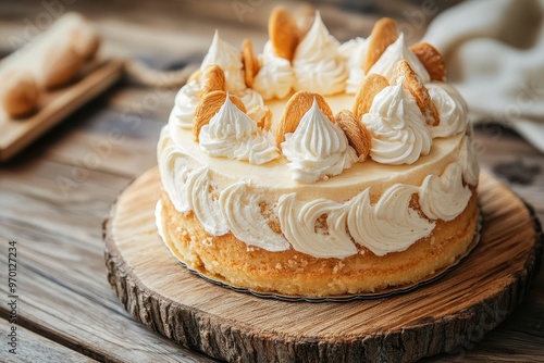 Mont blanc cake displayed on wood photo