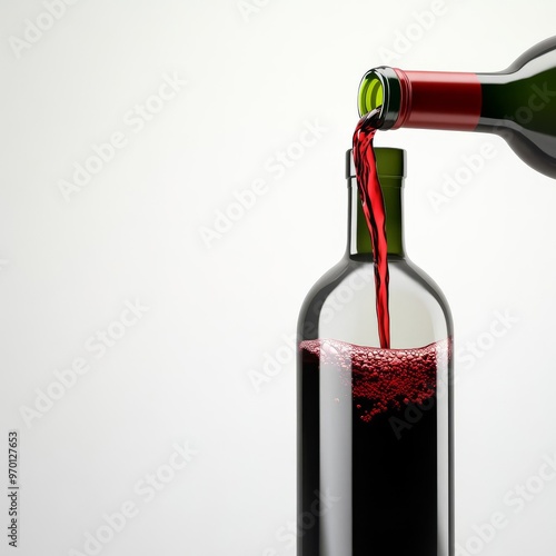 Pouring wine from a bottle, focus on tannin release, 3D illustration