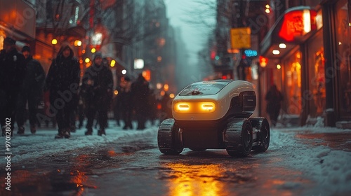 Autonomous Delivery Robot on Snowy City Street