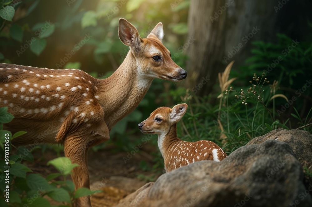 Family of deer in the woods.. Family of deer in the woods..