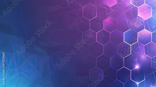 A vibrant abstract background featuring hexagonal shapes and a gradient of purple and blue hues, ideal for digital designs.