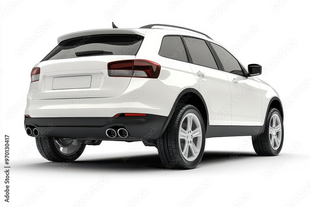 Rear view SUV white car on white background with path Rear view SUV white car on white background with path