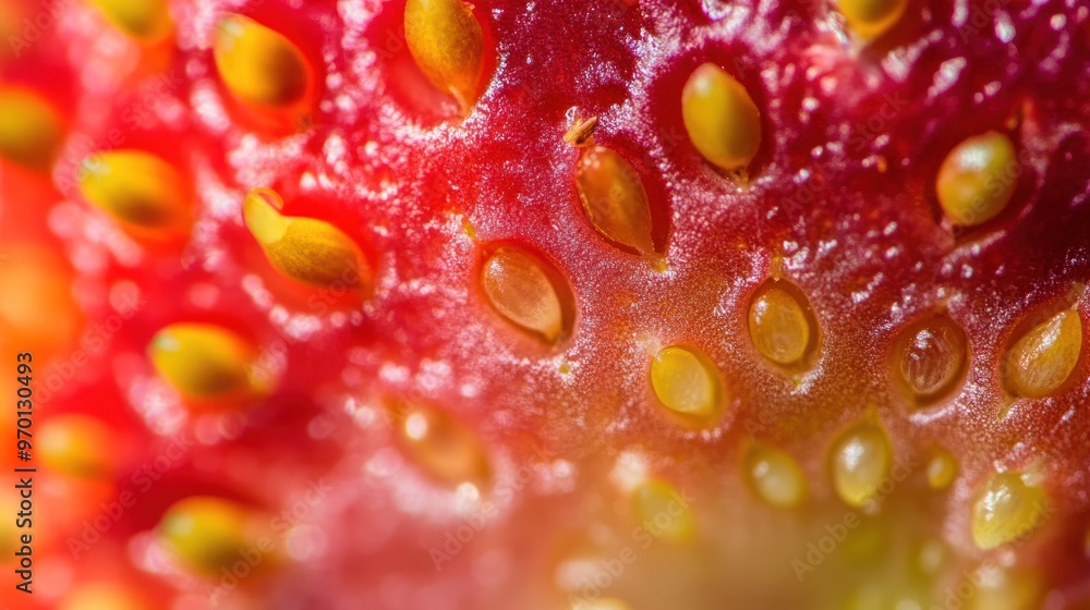 Close-Up Macro of a Red Strawberry with Visible Seeds Close-Up Macro of a Red Strawberry with Visible Seeds