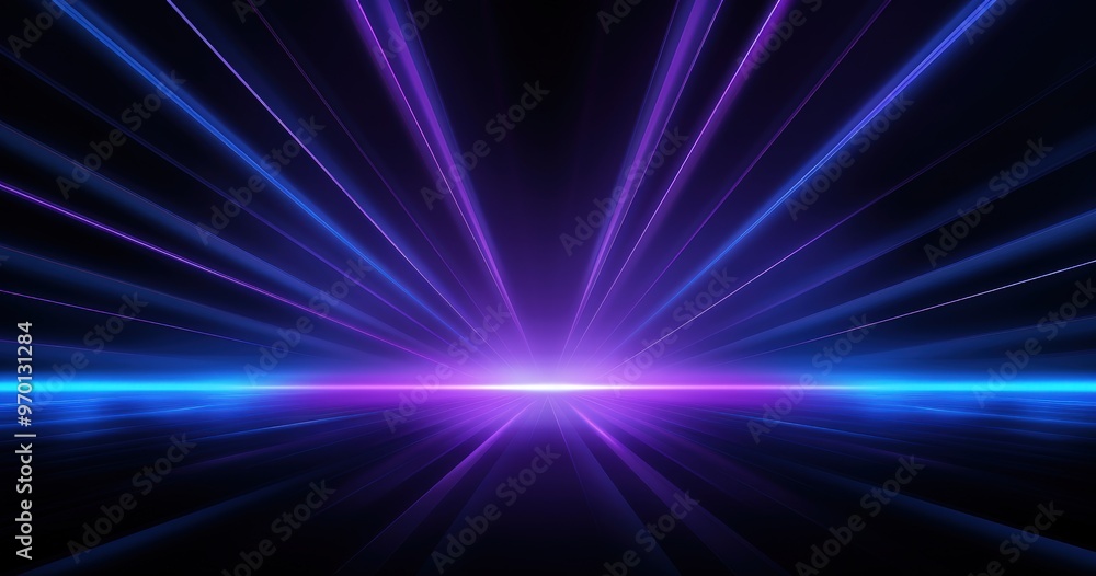 A vibrant abstract background featuring radiant beams of purple and blue light converging towards a central point. A vibrant abstract background featuring radiant beams of purple and blue light converging towards a central point.