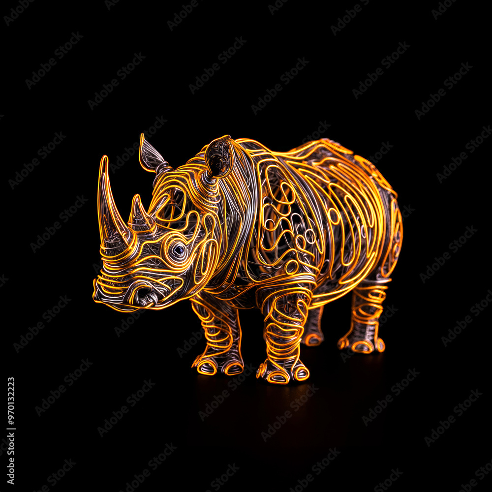 Fototapeta premium Wire Art Glowing Rhinoceros